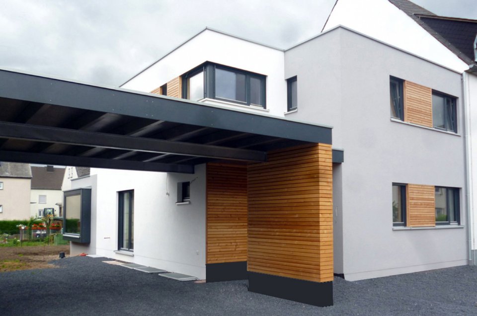 Anbau Einfamilienholzhaus modern umgesetzt